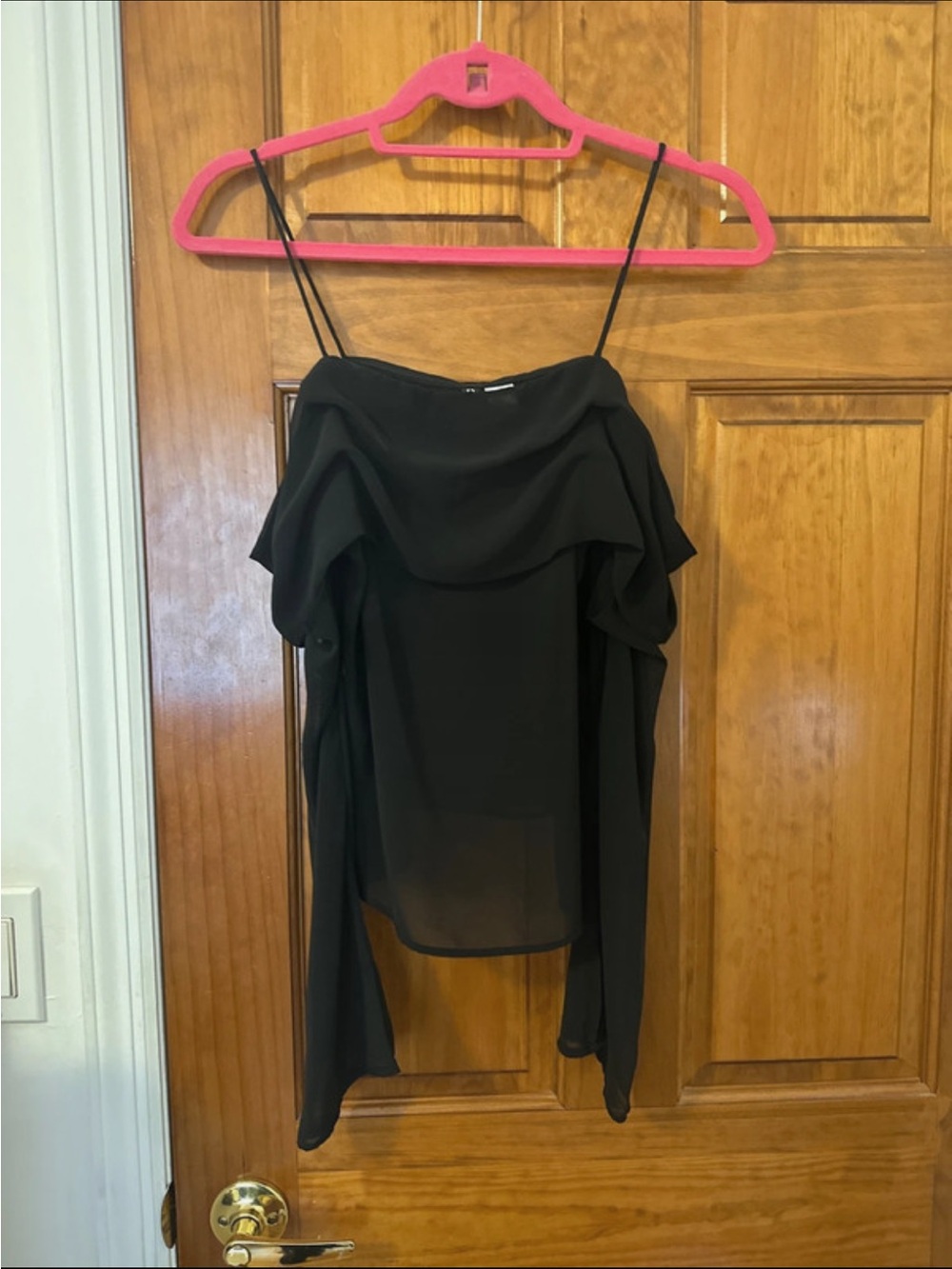H&M Black Ruffle Chiffon Off-Shoulder Camisole